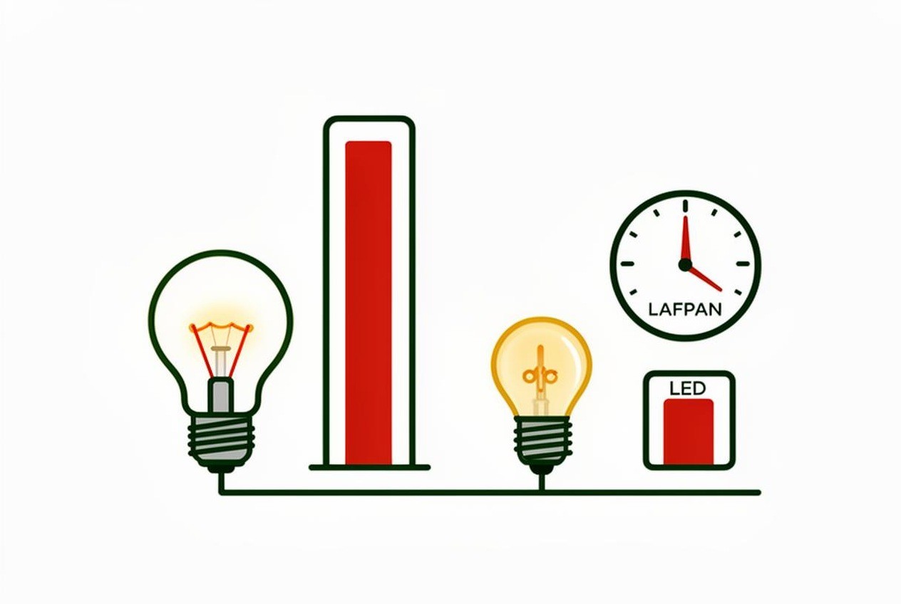 Two bulb types compared by power and brightness