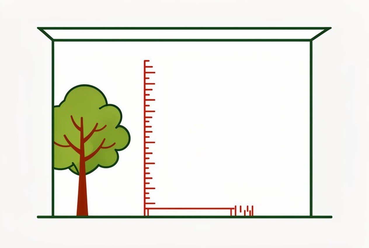 Room outline with tree height and width markers