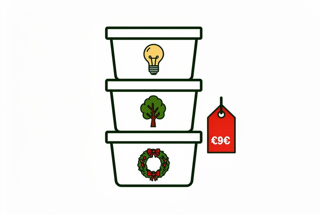 Storage bin stack with labeled categories
